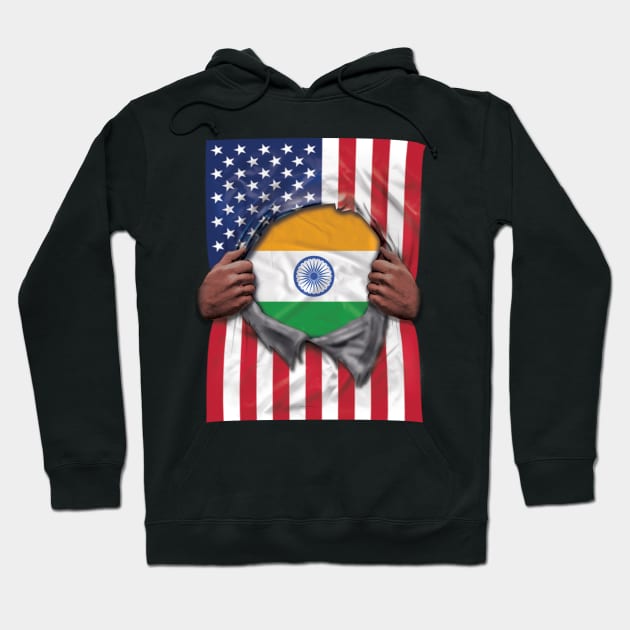 India Flag American Flag Ripped - Gift for Indian From India Hoodie by Country Flags